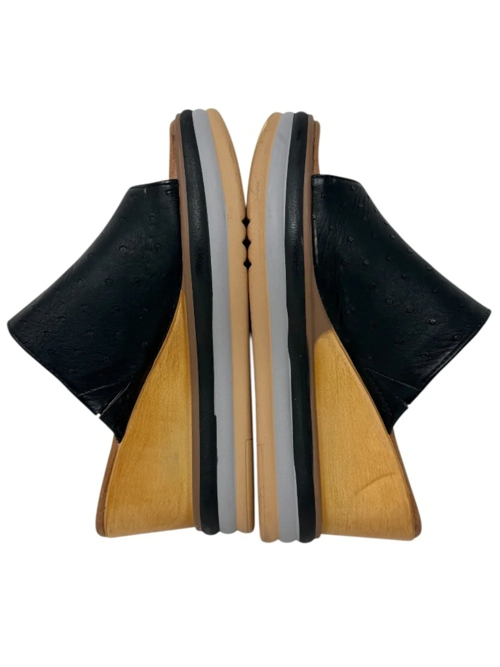 Extreme by Eddie Marc Black Leather Cork Wedge Slide Sandals